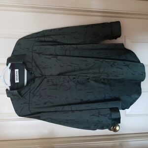 Roucha Green & Black Artsy Satin Feel Button Up Oversized Blouse BB